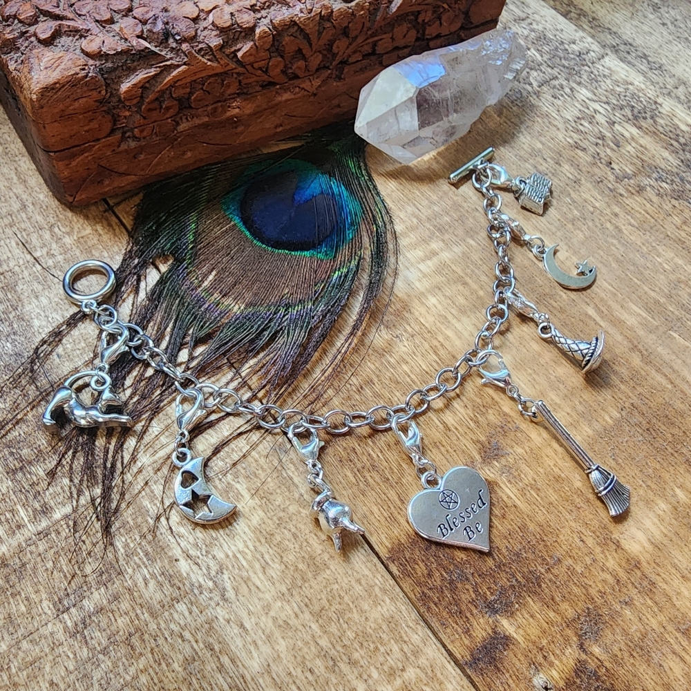 Witch Charm Bracelet Halloween Bracelet Wiccan Charm Bracelet Wicca Witchy Gift